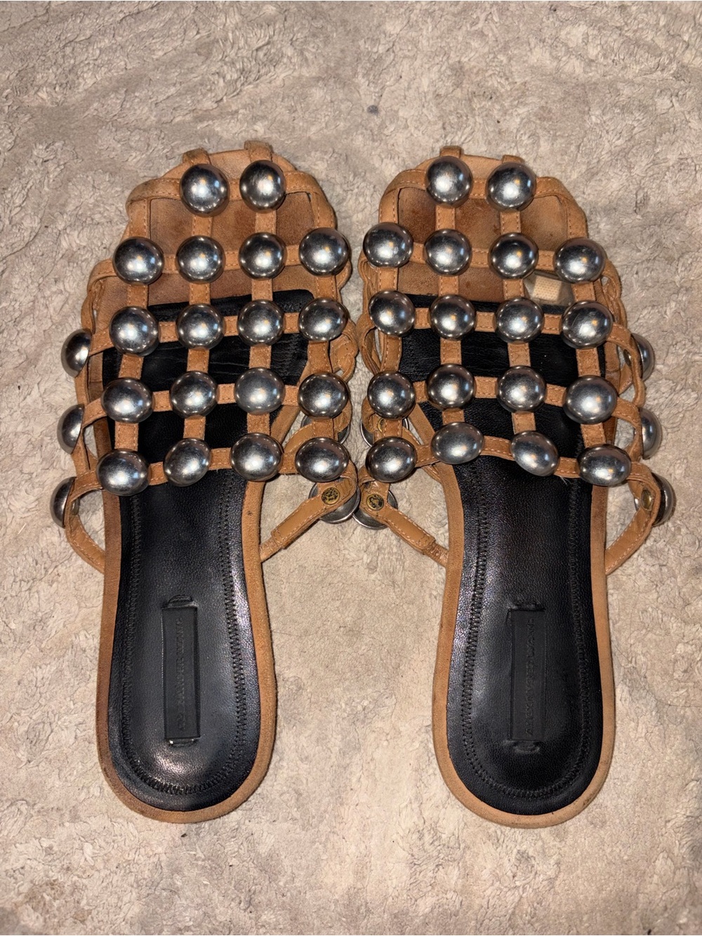 Alexander Wang Tan Leather Studded Slide Mules